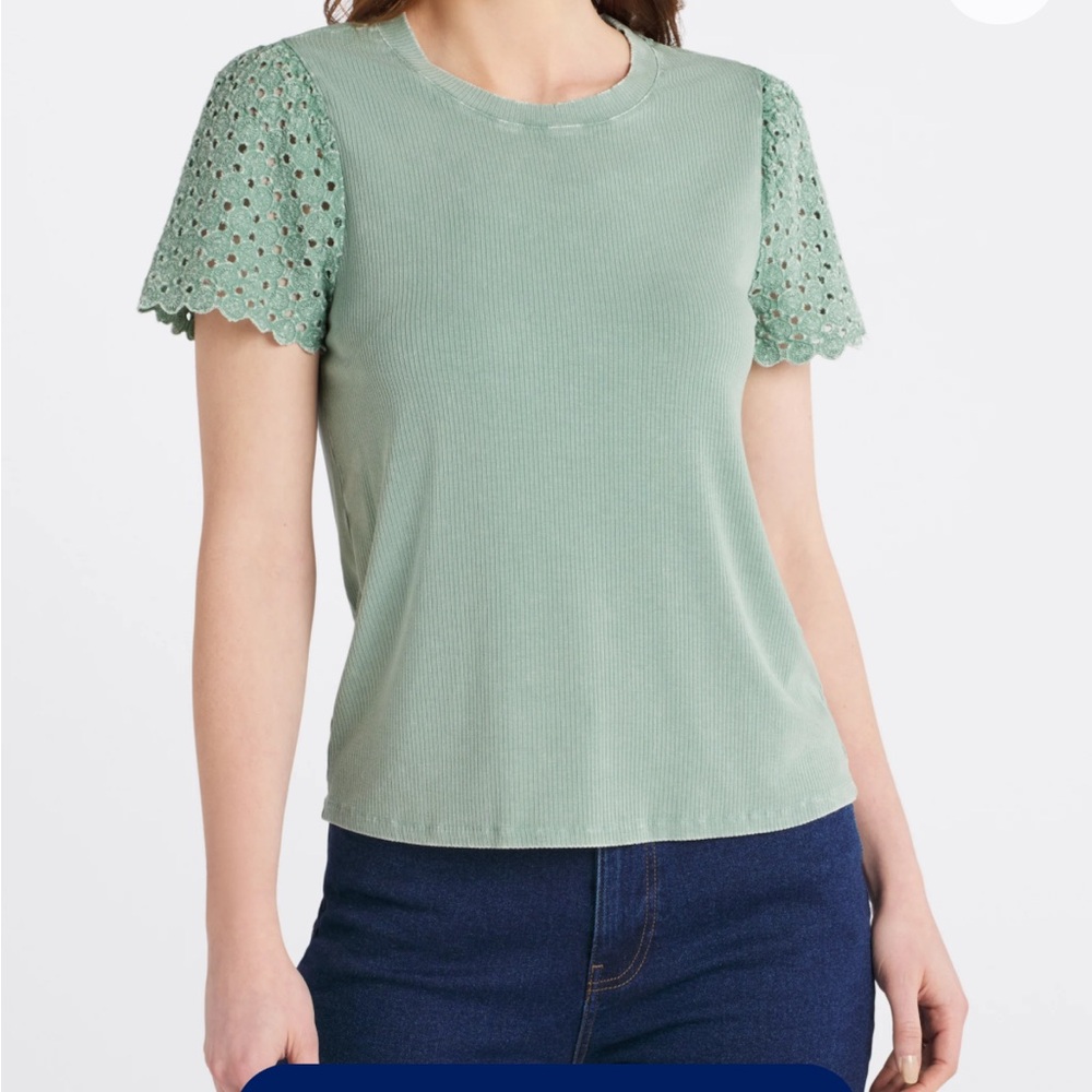 Green Eyelet Sleeve Top